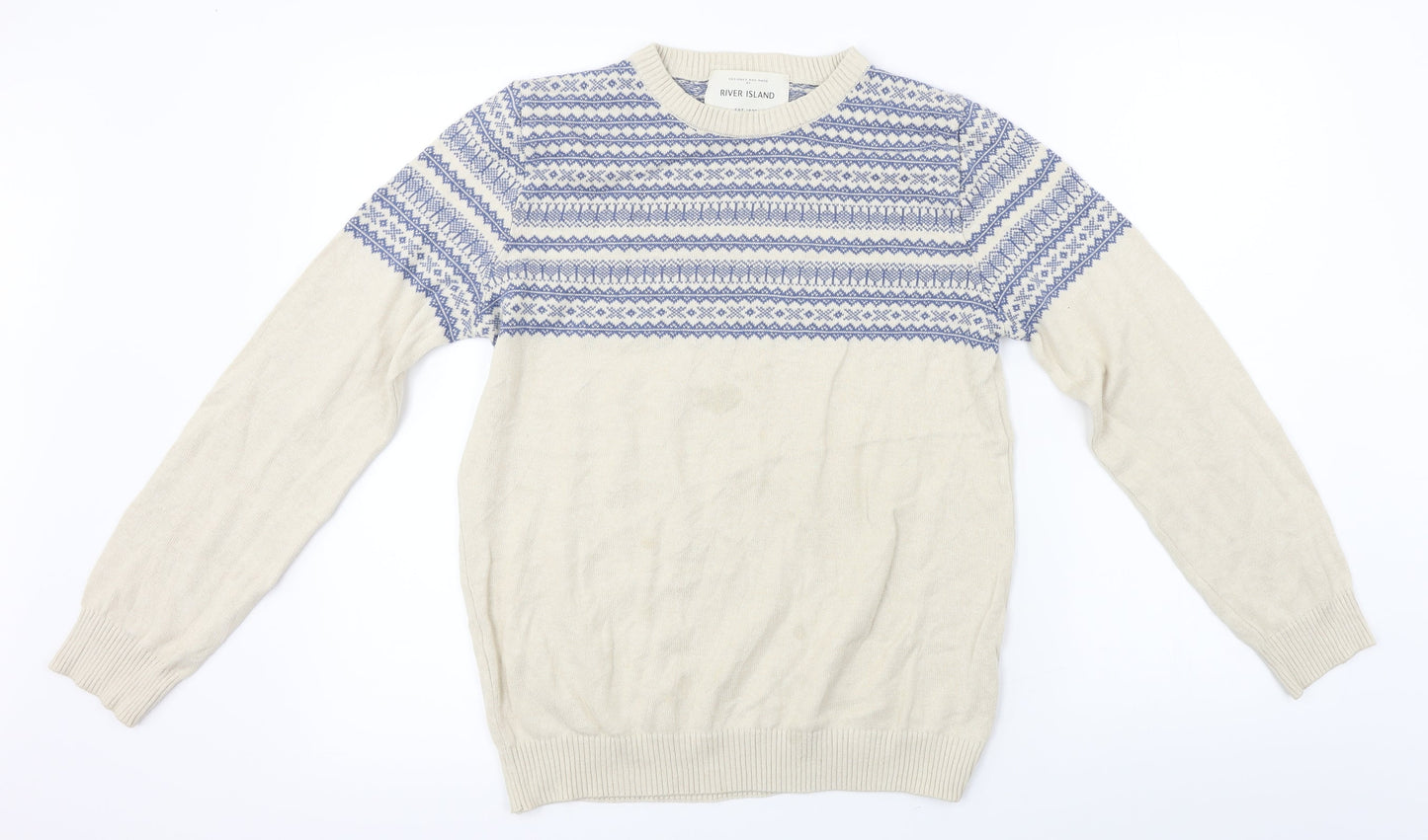 River Island Mens Beige Striped  Pullover Jumper Size S