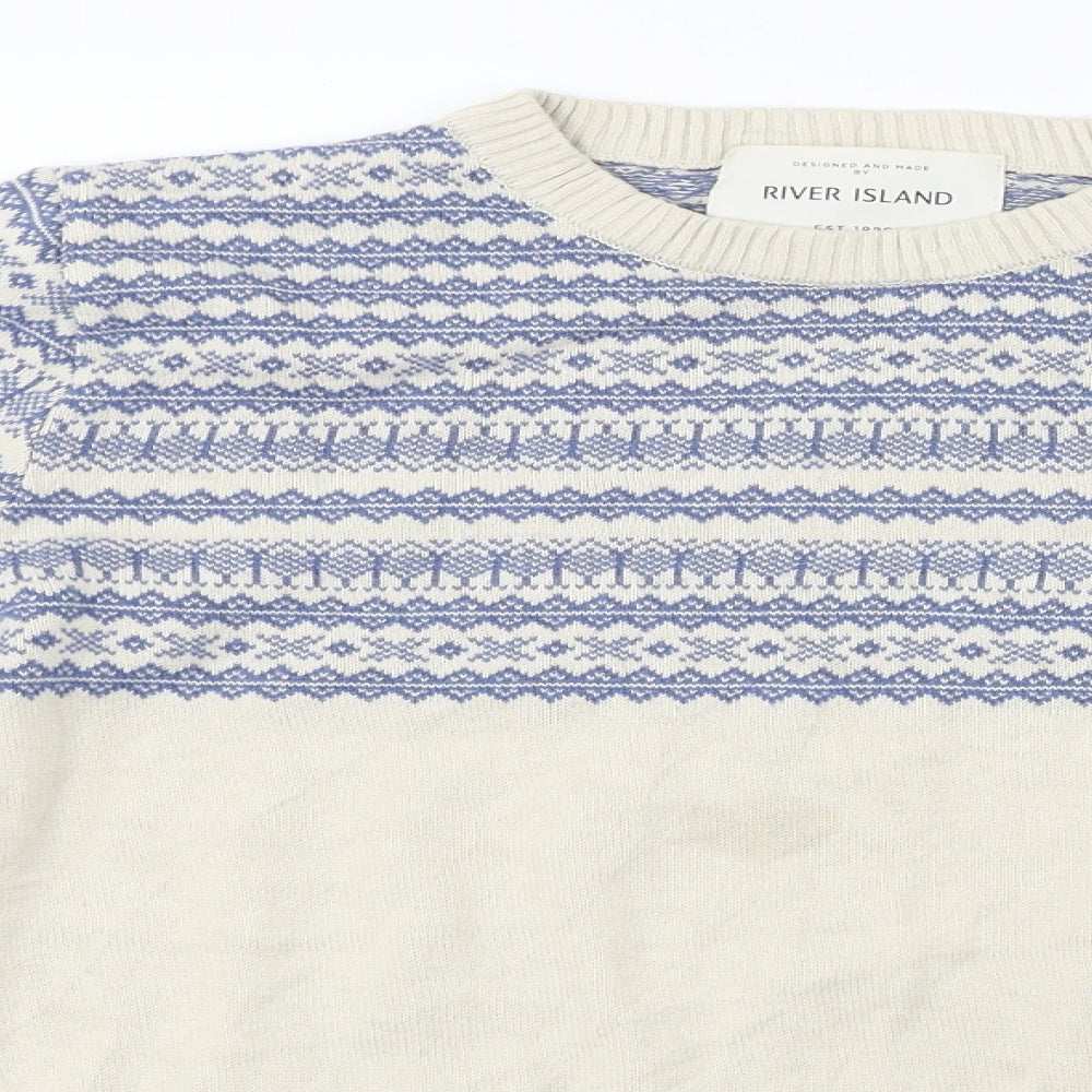 River Island Mens Beige Striped  Pullover Jumper Size S