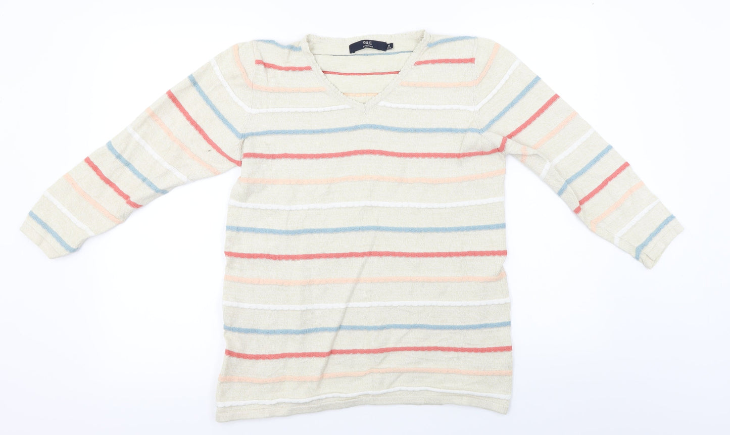 ISLE Essentials  Womens Beige Striped  Pullover Jumper Size M