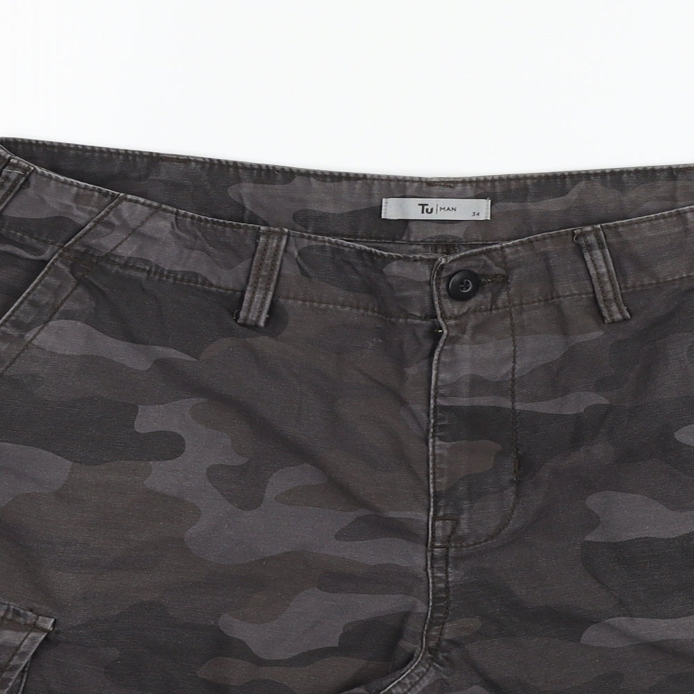 TU Womens Grey Geometric  Chino Shorts Size L