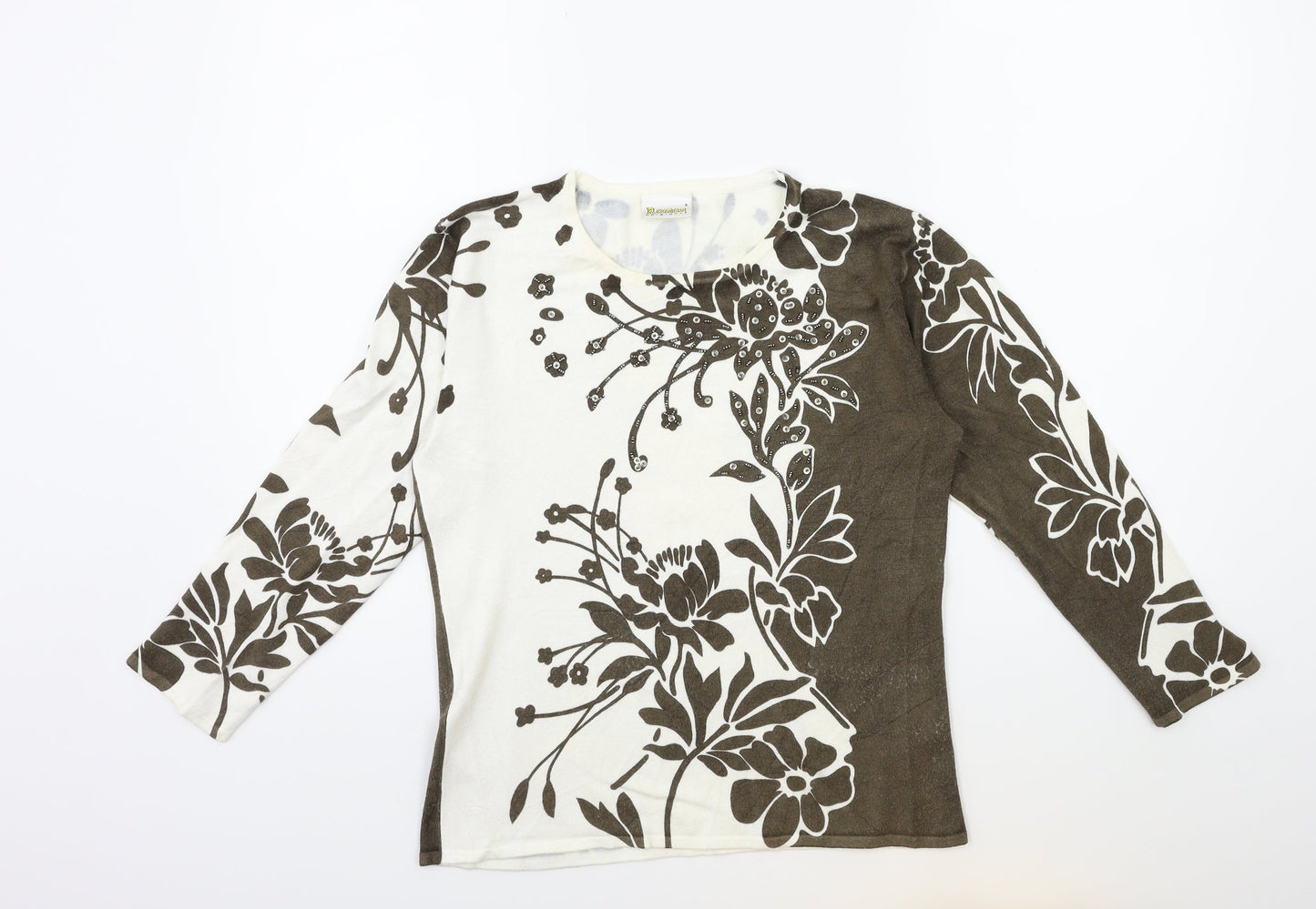 Roman Womens Brown Floral Knit Pullover Jumper Size S