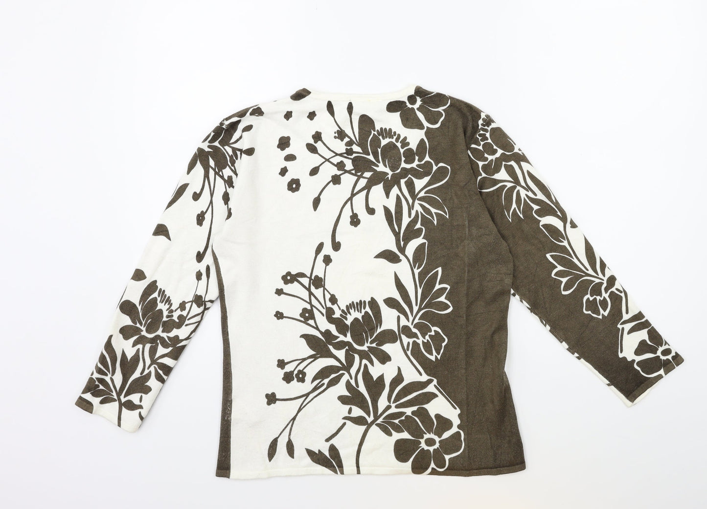 Roman Womens Brown Floral Knit Pullover Jumper Size S