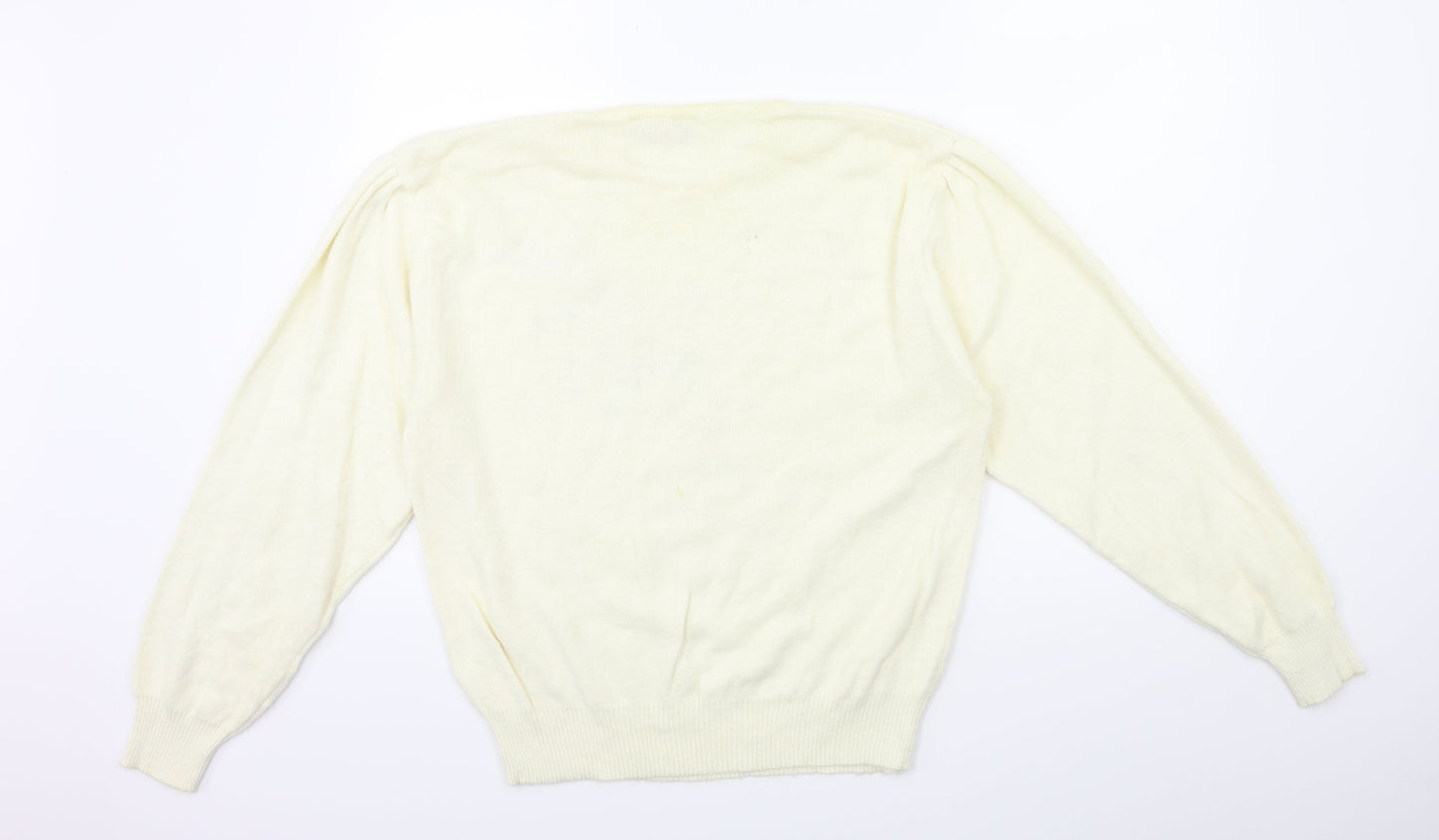 MINT JULEP Womens White Floral Knit Pullover Jumper Size L