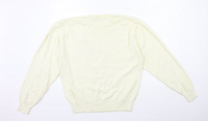 MINT JULEP Womens White Floral Knit Pullover Jumper Size L