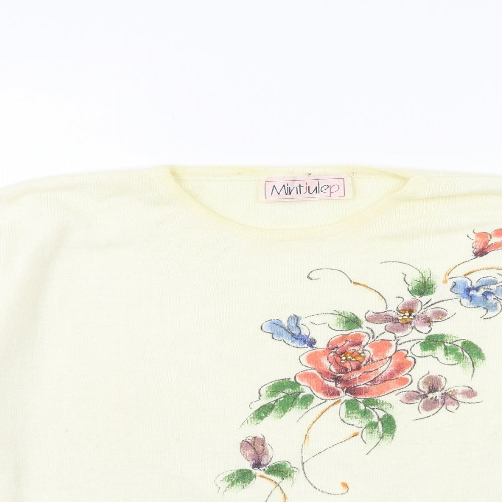 MINT JULEP Womens White Floral Knit Pullover Jumper Size L