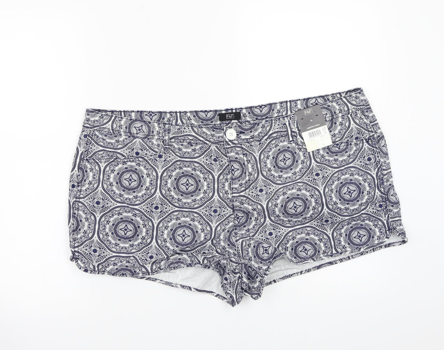 F&F Womens Blue Geometric  Bermuda Shorts Size 20