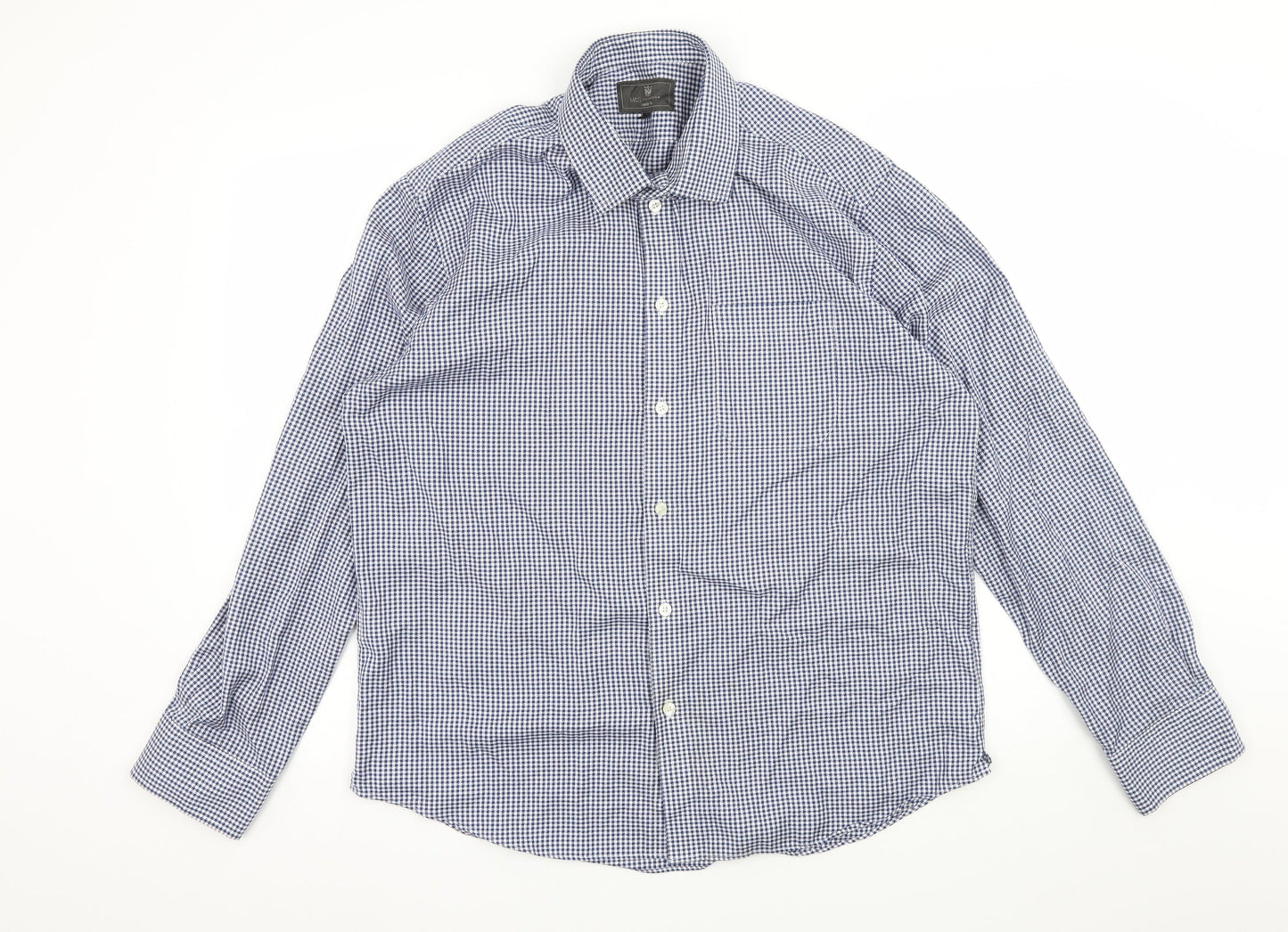Mens UK Size L Marks and Spencer Blue  Button-Up Long Sleeve Casual Shirt