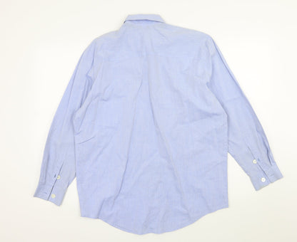 Mens UK Size 14 Le Comte Blue  Button-Up Long Sleeve Casual Shirt