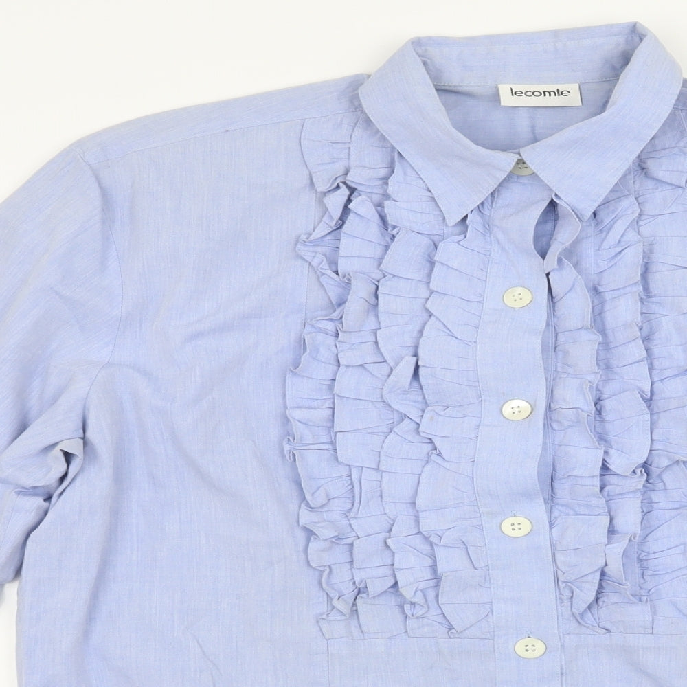 Mens UK Size 14 Le Comte Blue  Button-Up Long Sleeve Casual Shirt
