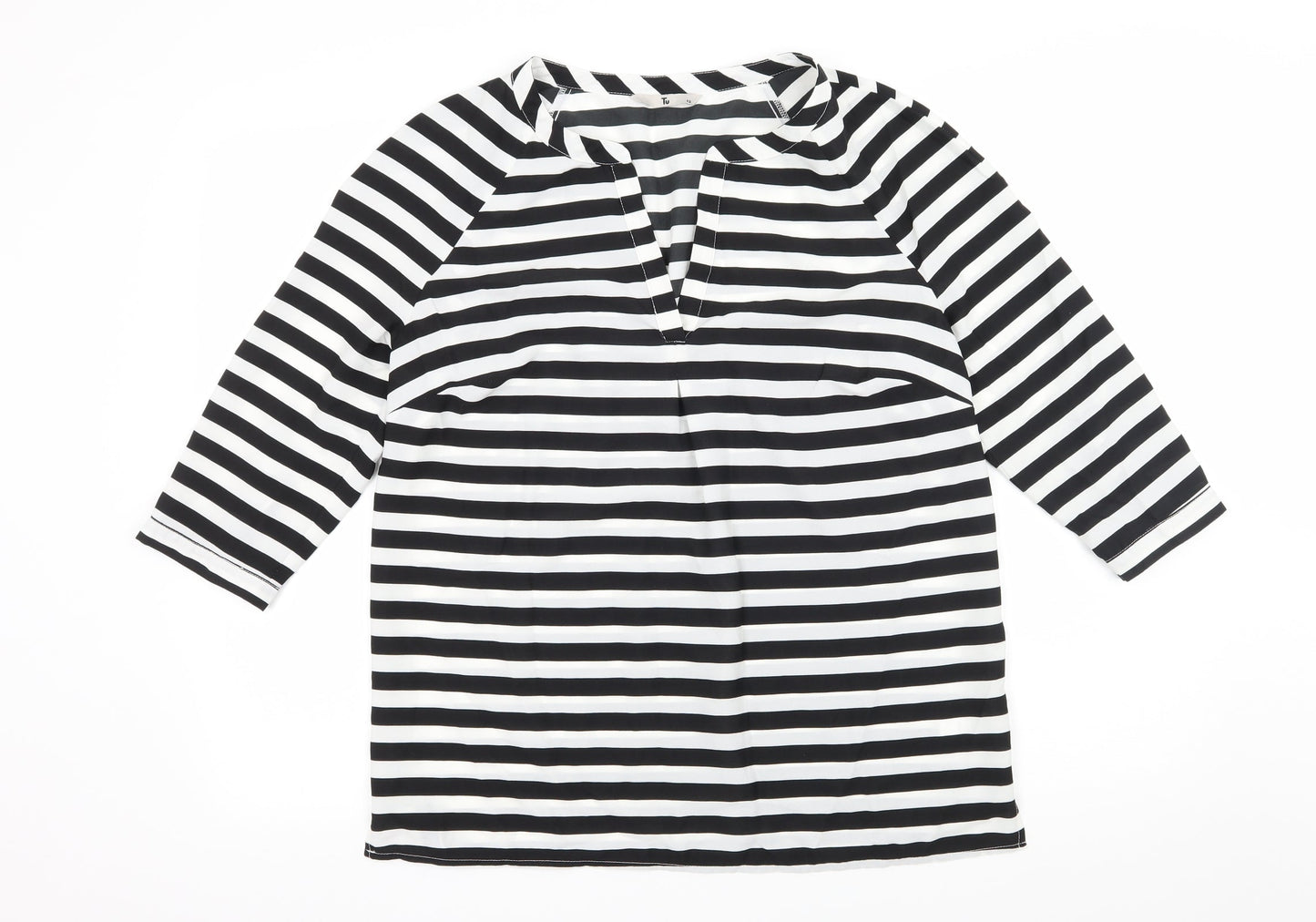 TU Womens Black Striped  Basic Blouse Size 12
