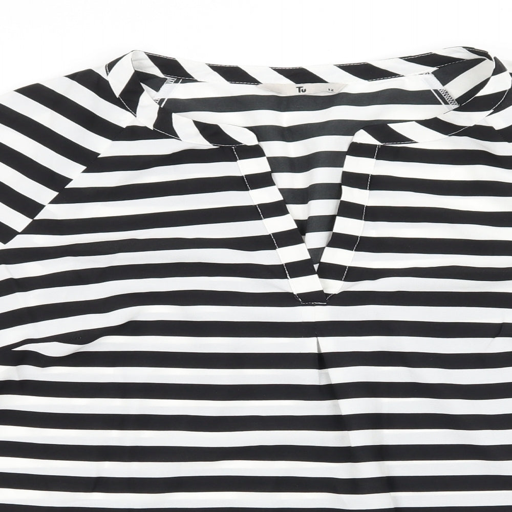 TU Womens Black Striped  Basic Blouse Size 12