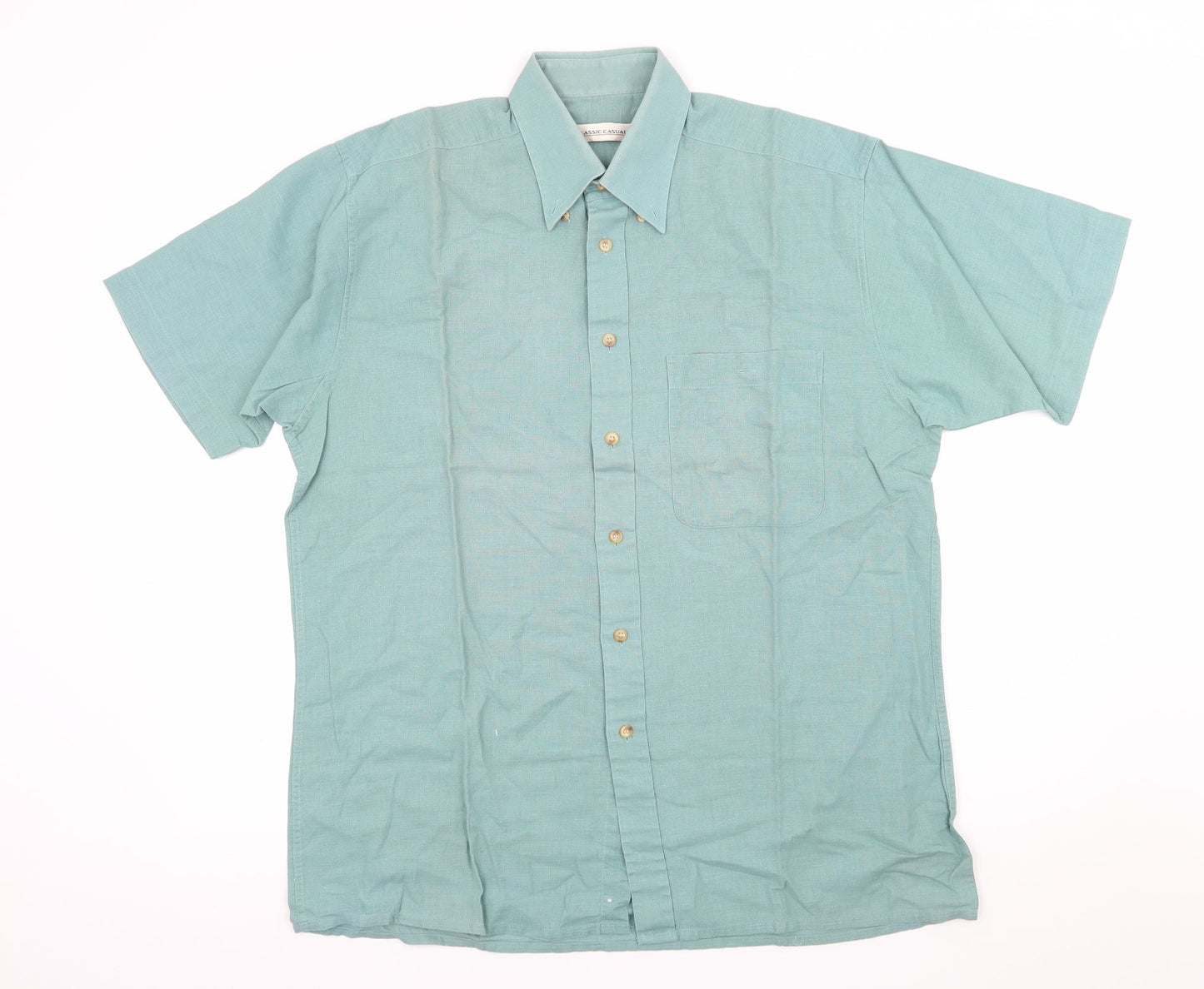 Mens UK Size M Classic Casuals Green  Button-Up Short Sleeve Casual Shirt