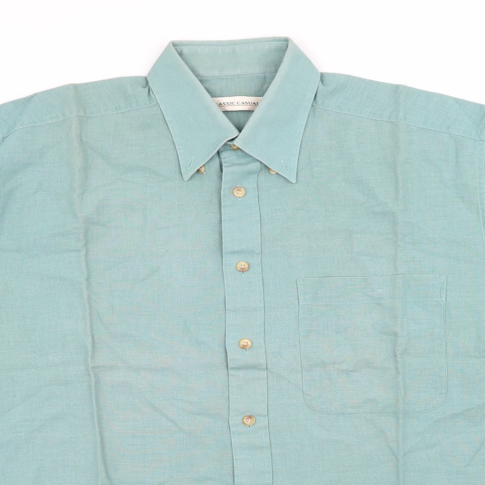 Mens UK Size M Classic Casuals Green  Button-Up Short Sleeve Casual Shirt