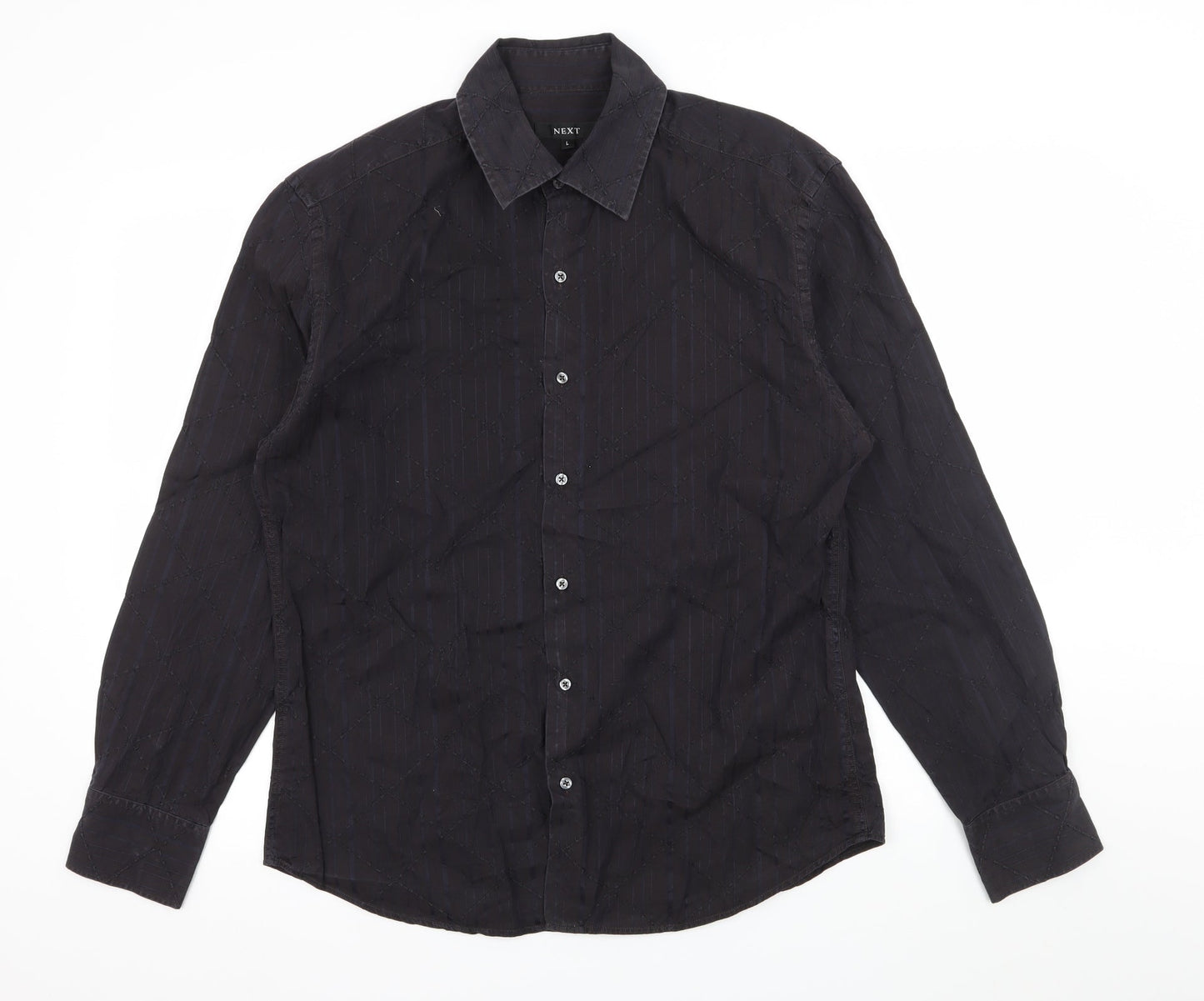 Mens UK Size L NEXT Black  Button-Up Long Sleeve Casual Shirt