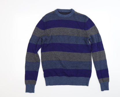 H&M Mens Blue Striped Knit Pullover Jumper Size S