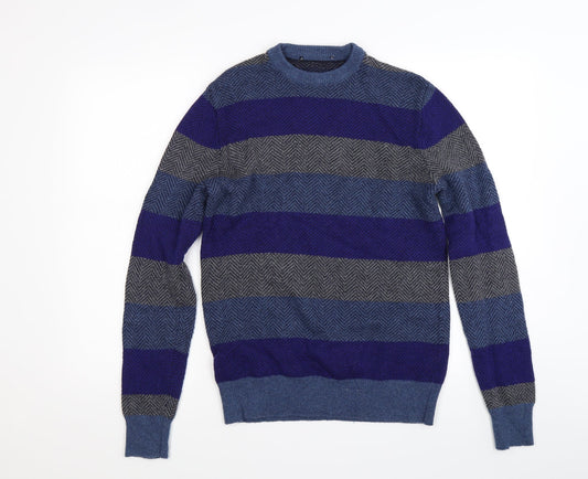 H&M Mens Blue Striped Knit Pullover Jumper Size S