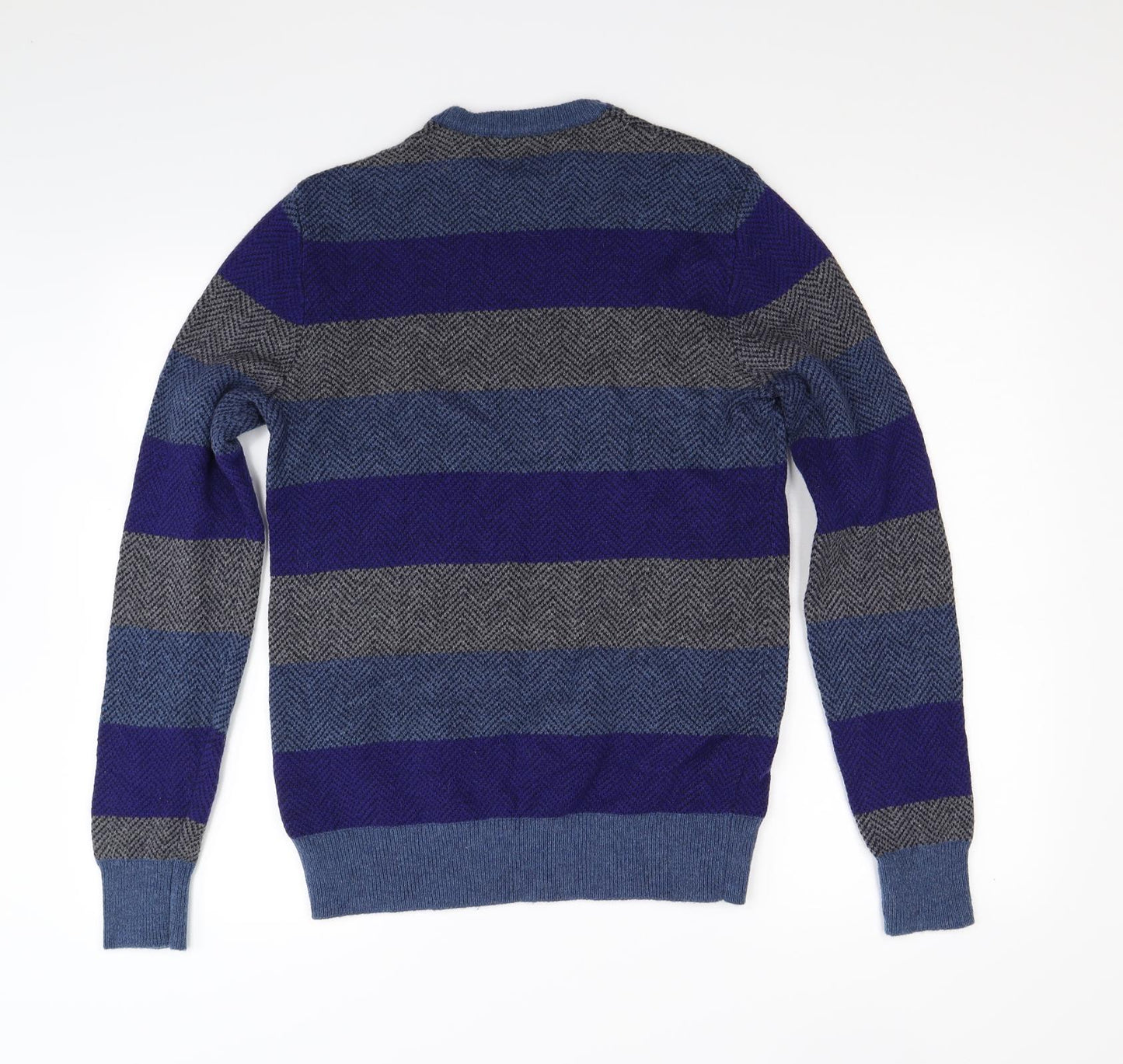 H&M Mens Blue Striped Knit Pullover Jumper Size S