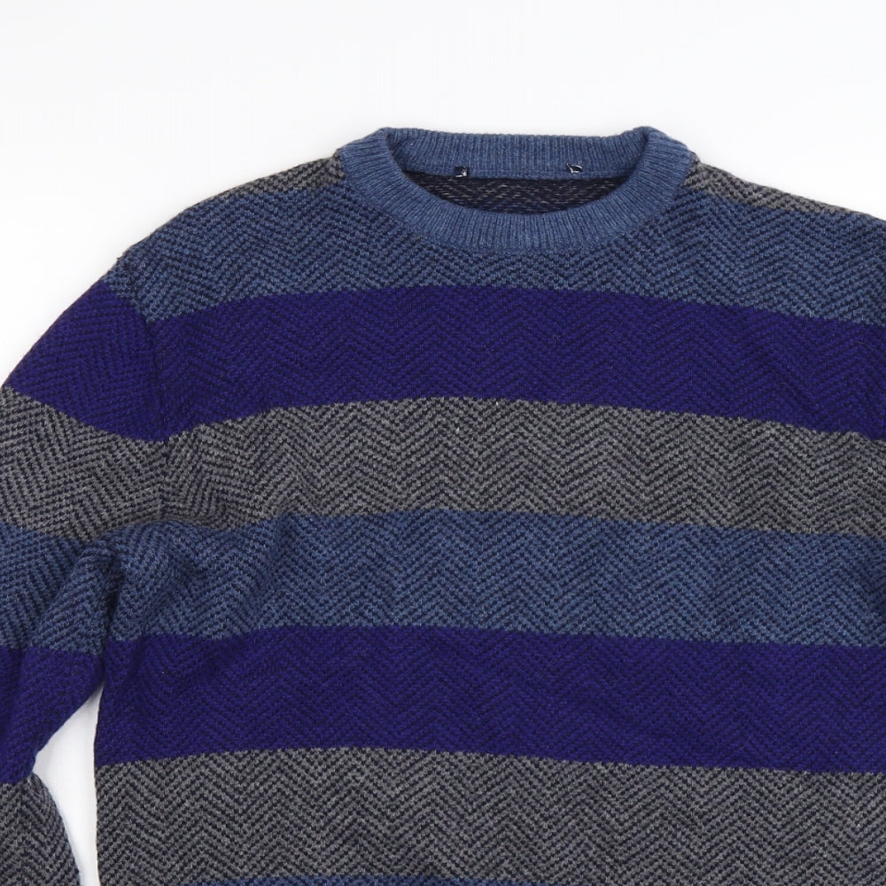 H&M Mens Blue Striped Knit Pullover Jumper Size S