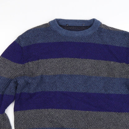 H&M Mens Blue Striped Knit Pullover Jumper Size S