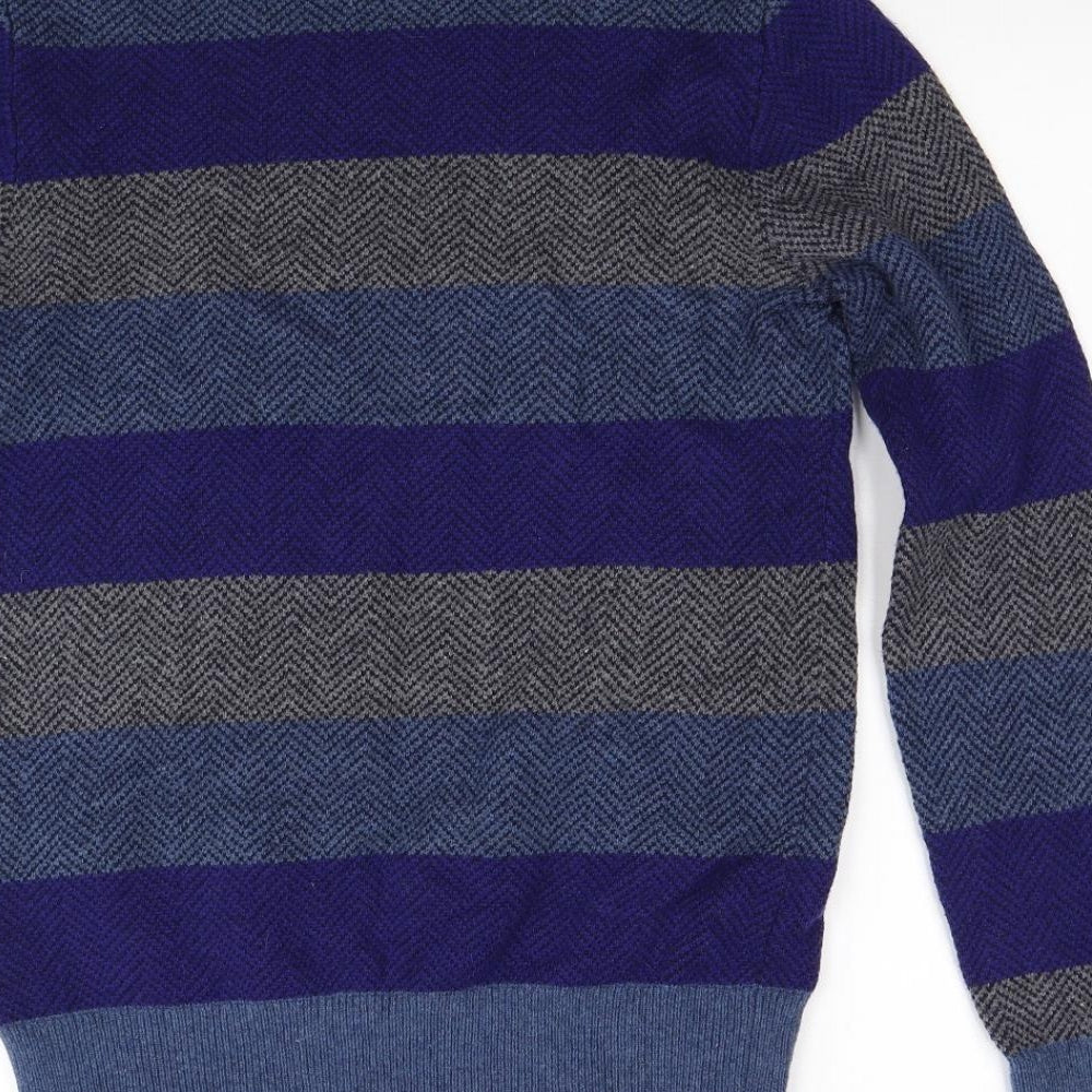 H&M Mens Blue Striped Knit Pullover Jumper Size S