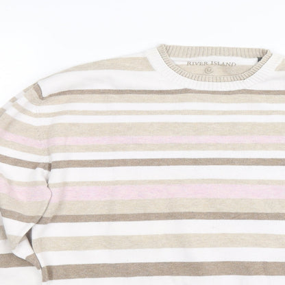River Island Womens Beige Striped Knit Pullover Jumper Size M
