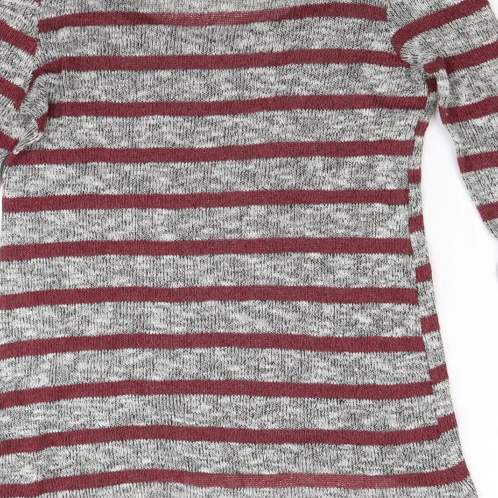 Sparkle & Fade Womens Grey Striped Knit Tunic Jumper Size M