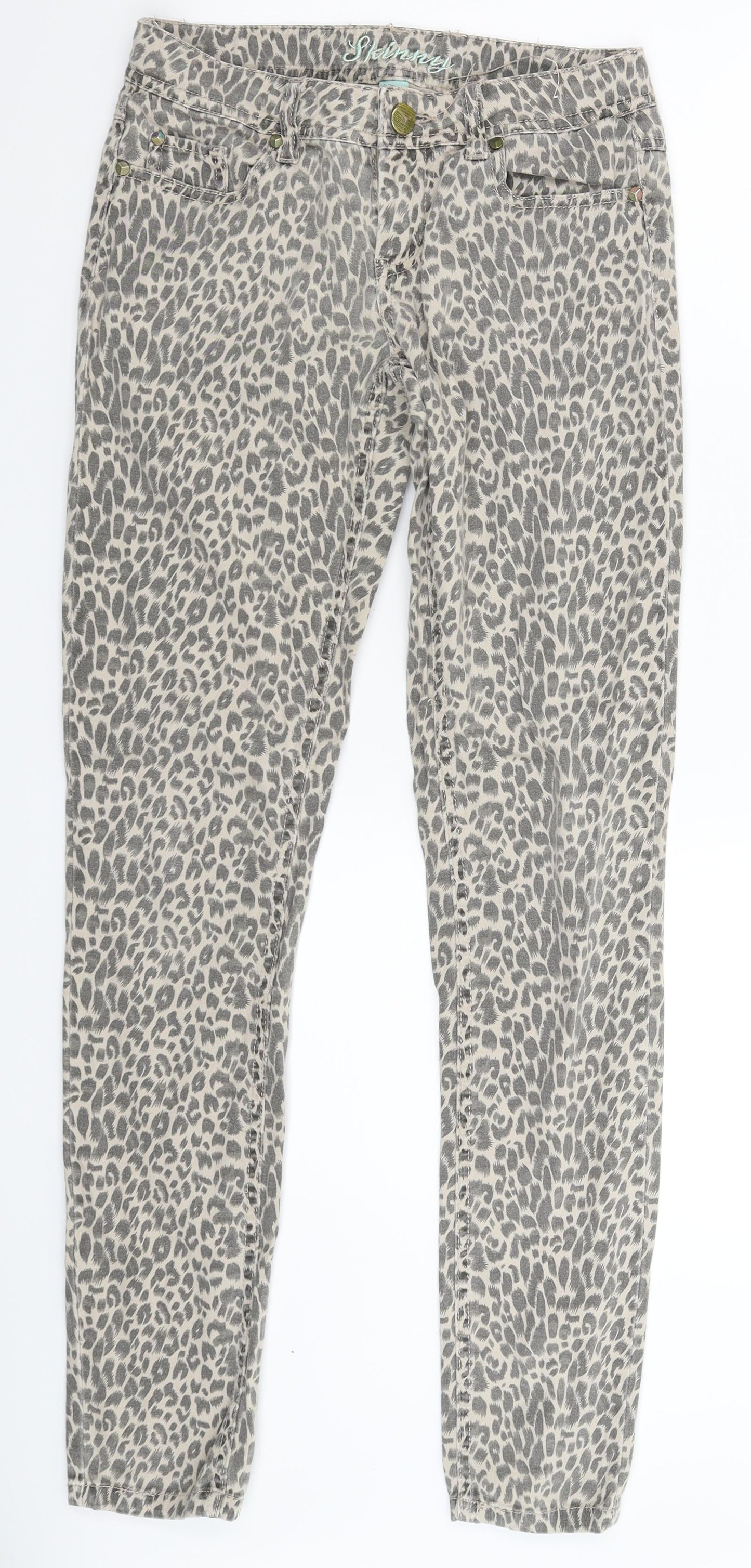 Denim & Co. Womens Beige Animal Print Denim Jegging Jeans Size 8 L31 in