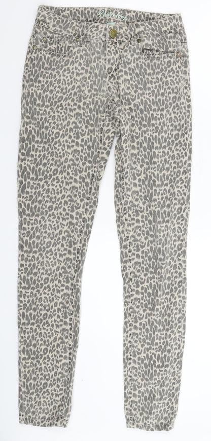 Denim & Co. Womens Beige Animal Print Denim Jegging Jeans Size 8 L31 in
