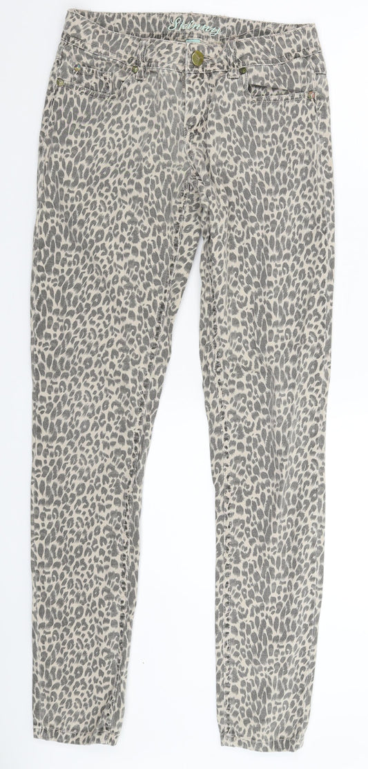 Denim & Co. Womens Beige Animal Print Denim Jegging Jeans Size 8 L31 in