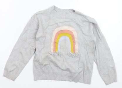 Preworn Girls Grey  Knit Pullover Jumper Size 6 Years