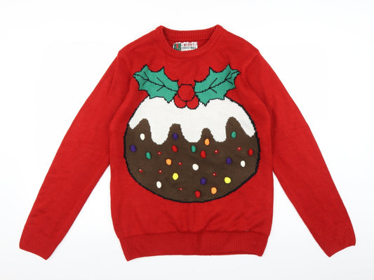 Cedar Wood State Mens Red  Knit Pullover Jumper Size S  - CHRISTMAS