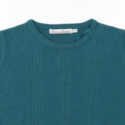 Womens UK Size 14 Pure & Natural Blue Jersey T-Shirt