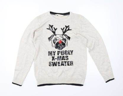 H&M Girls Brown   Pullover Jumper Size 13-14 Years  - My pugly x-mas jumper
