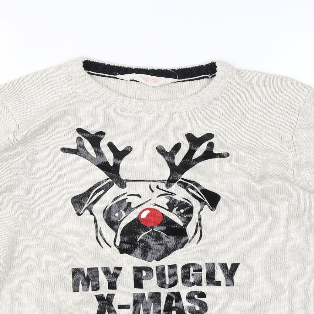 H&M Girls Brown   Pullover Jumper Size 13-14 Years  - My pugly x-mas jumper