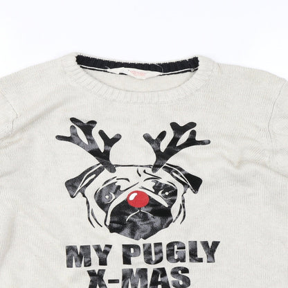 H&M Girls Brown   Pullover Jumper Size 13-14 Years  - My pugly x-mas jumper