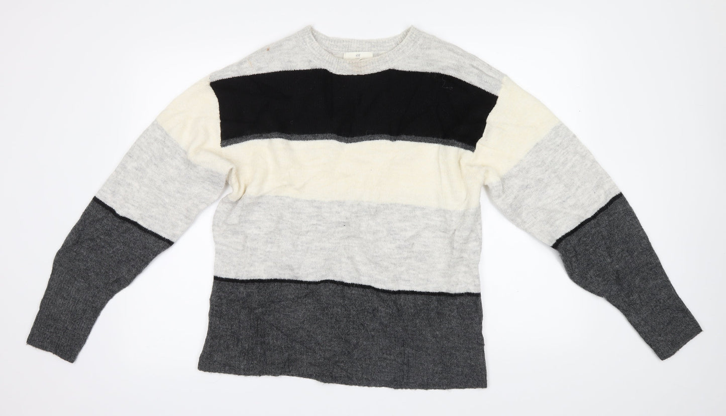 H&M Mens Grey Striped Knit Pullover Jumper Size S