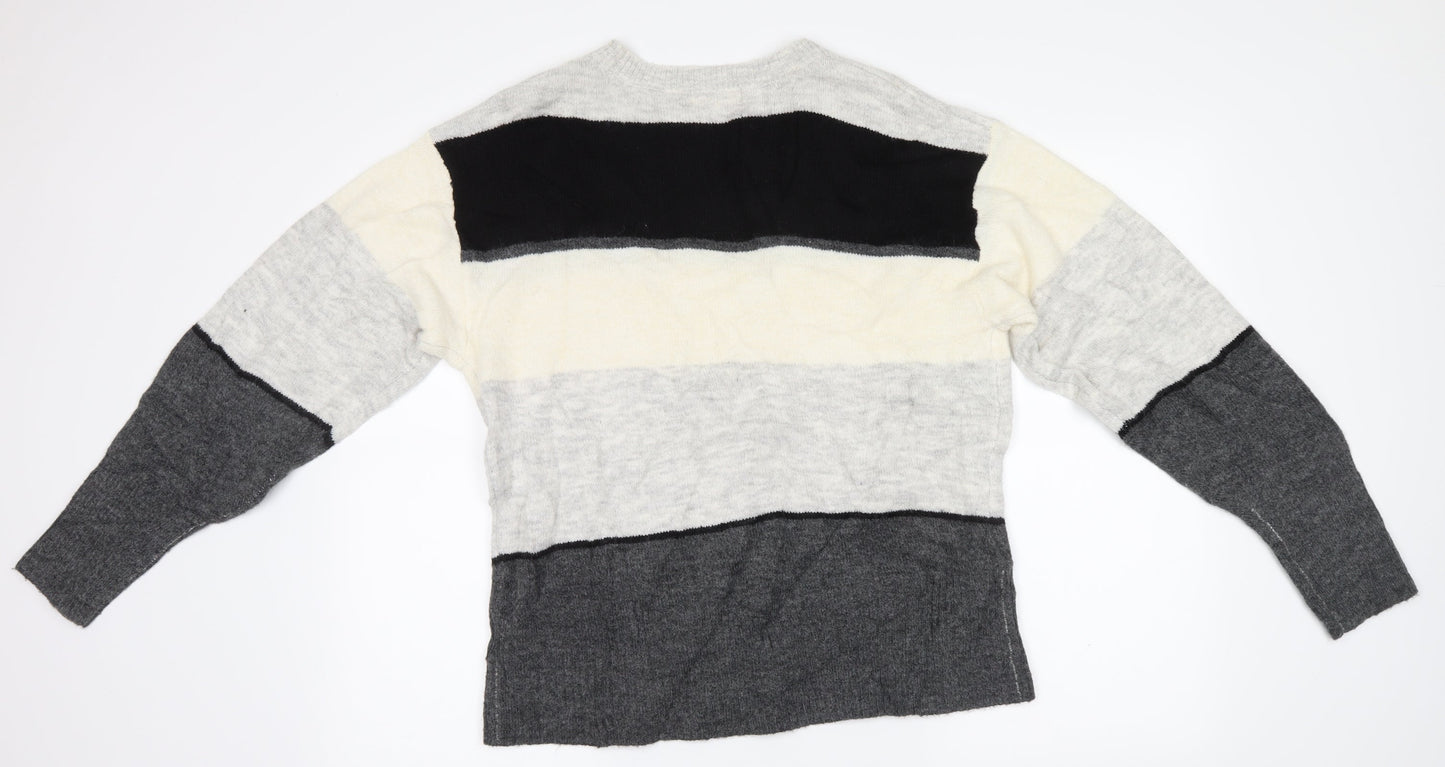 H&M Mens Grey Striped Knit Pullover Jumper Size S