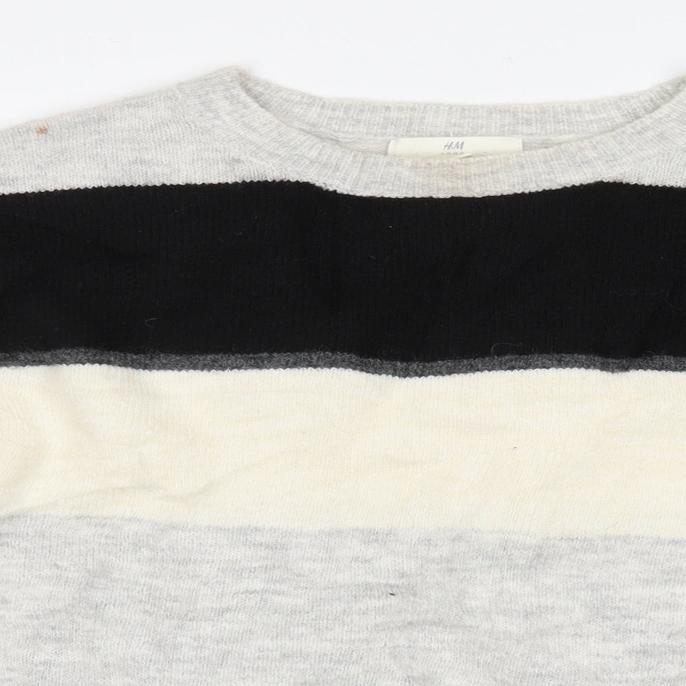 H&M Mens Grey Striped Knit Pullover Jumper Size S