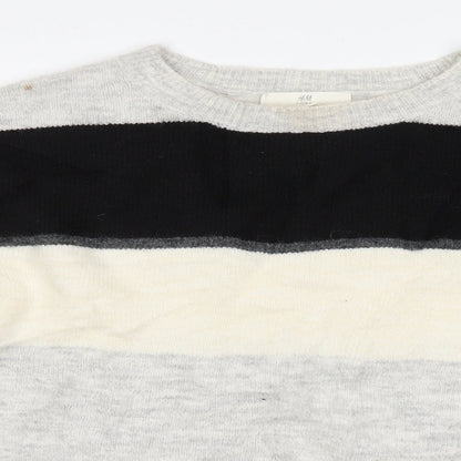 H&M Mens Grey Striped Knit Pullover Jumper Size S