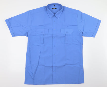 Mens UK Size 17 disley Blue  Button-Up Short Sleeve Casual Shirt