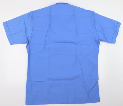 Mens UK Size 17 disley Blue  Button-Up Short Sleeve Casual Shirt