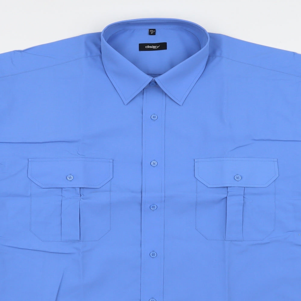 Mens UK Size 17 disley Blue  Button-Up Short Sleeve Casual Shirt