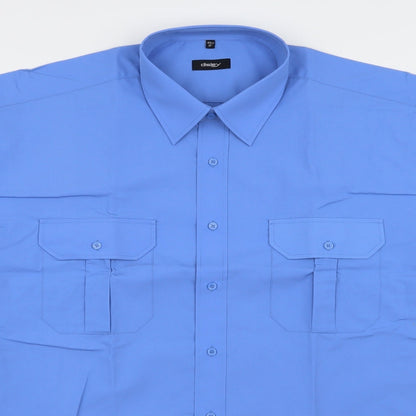 Mens UK Size 17 disley Blue  Button-Up Short Sleeve Casual Shirt