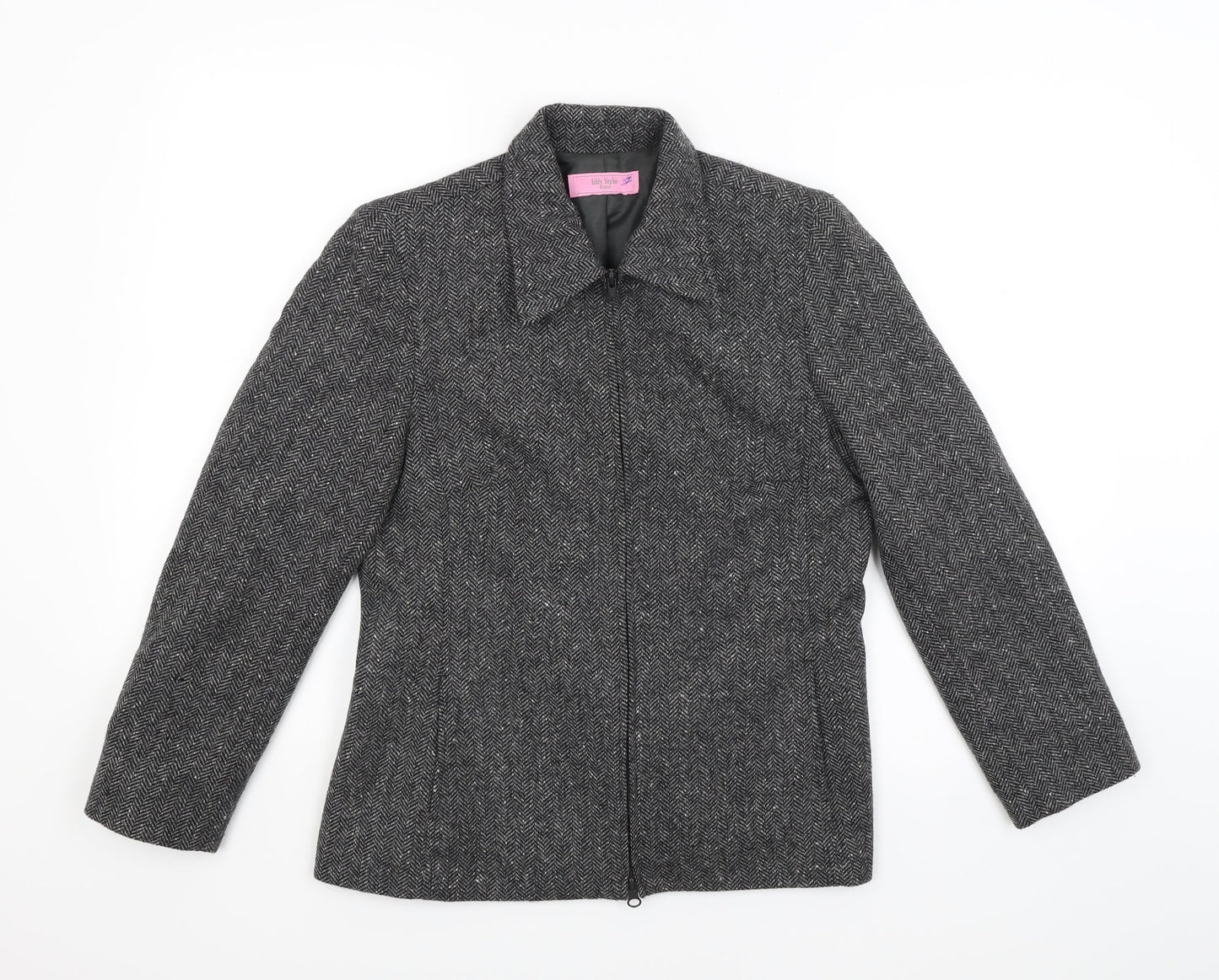 Eddy Taylor Woman Womens Grey Herringbone  Jacket Blazer Size 10