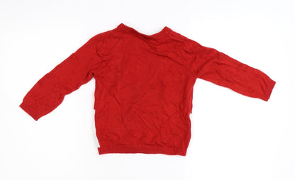 M&Co Girls Red  Knit Pullover Jumper Size 2-3 Years  - Winter Penguin