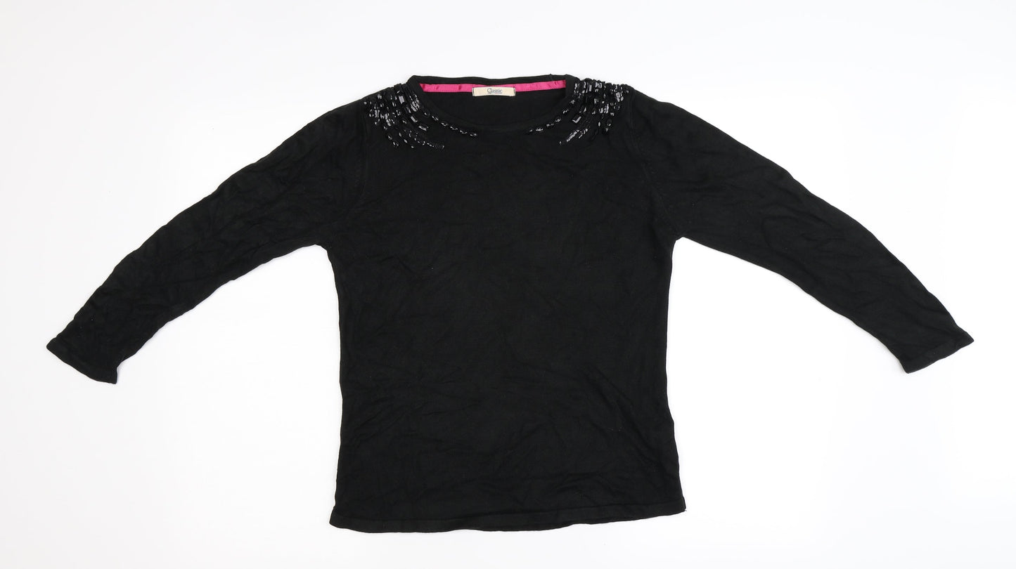 M&S Womens Black  Knit Pullover Jumper Size 8  - Embellished