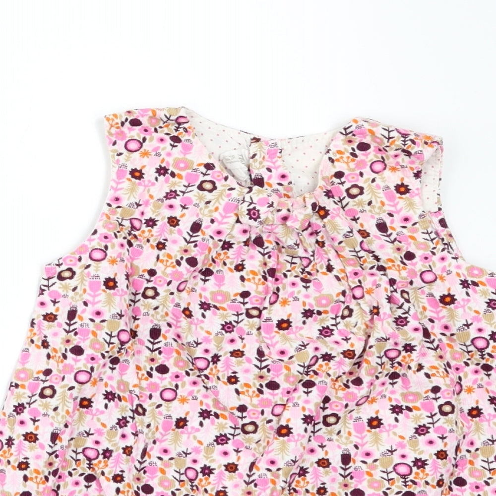 H&M Girls Pink Floral Corduroy Pinafore/Dungaree Dress  Size 12-18 Months