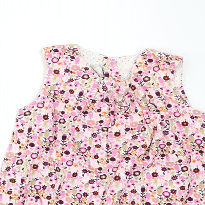 H&M Girls Pink Floral Corduroy Pinafore/Dungaree Dress  Size 12-18 Months