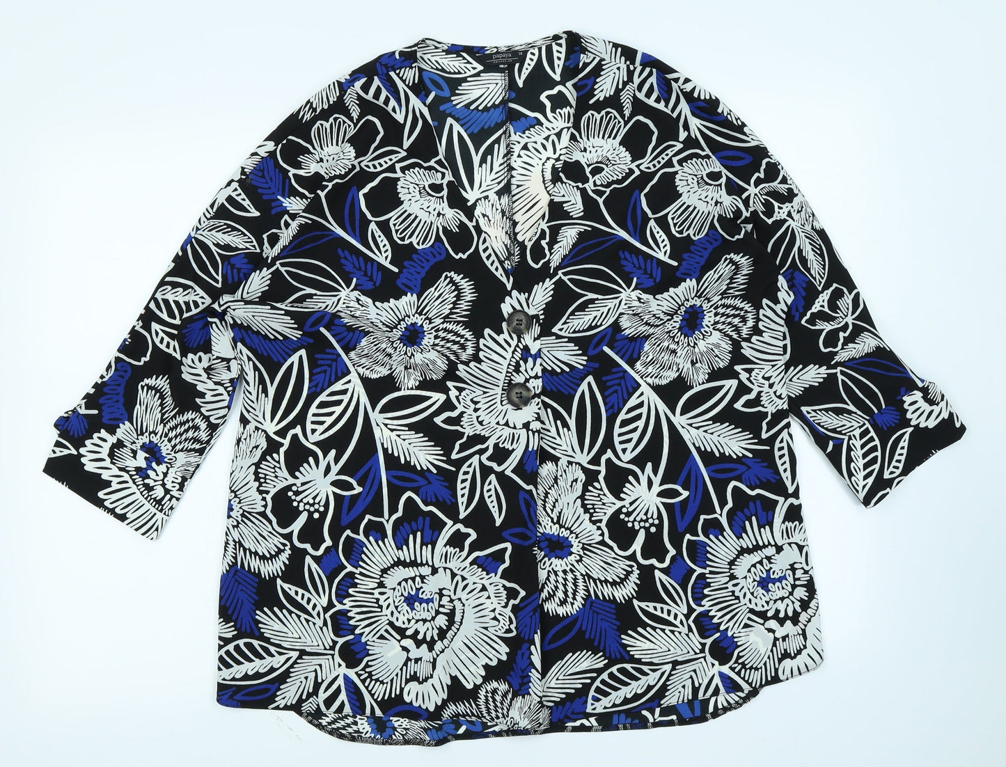 Papaya Womens Black Floral  Basic Blouse Size 14