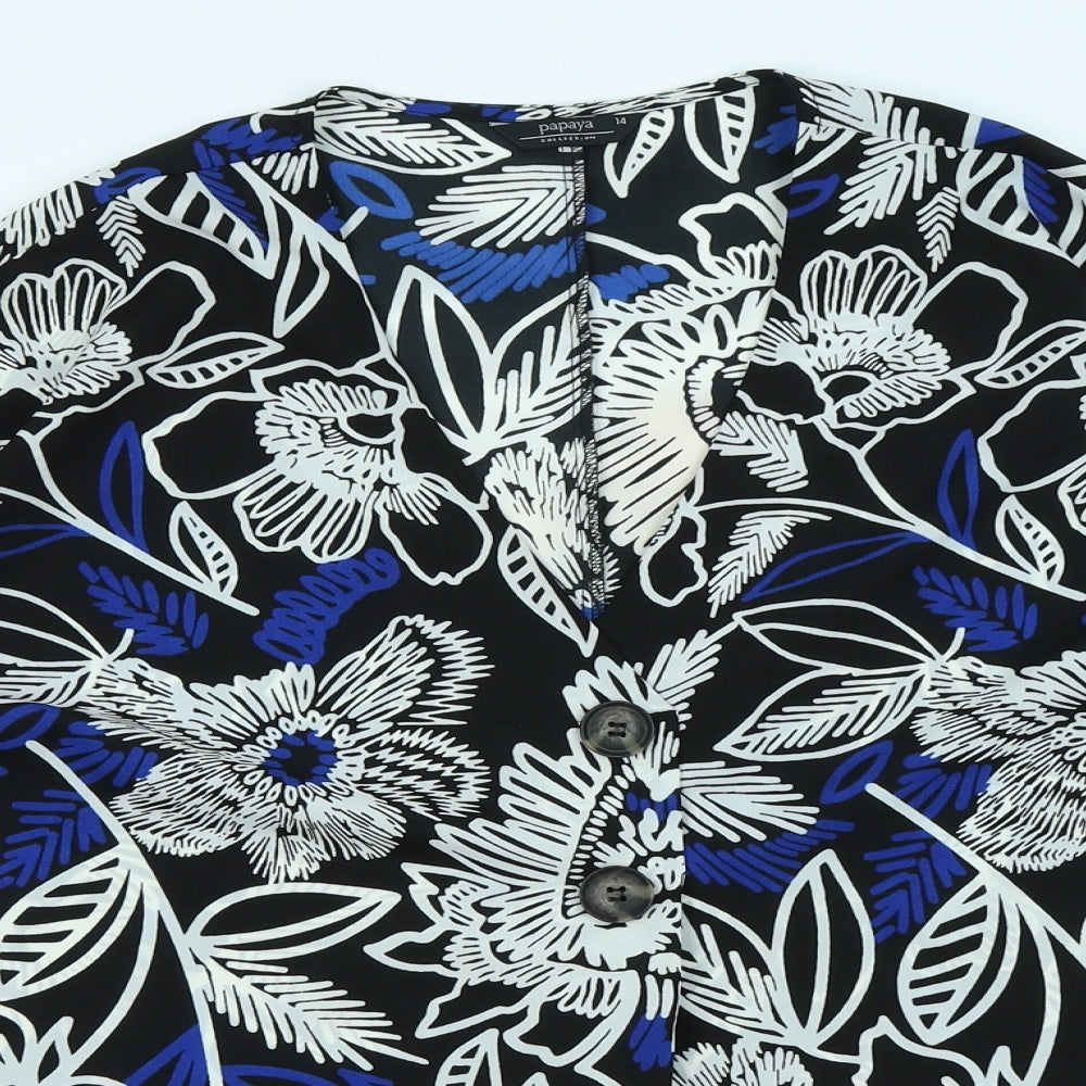 Papaya Womens Black Floral  Basic Blouse Size 14